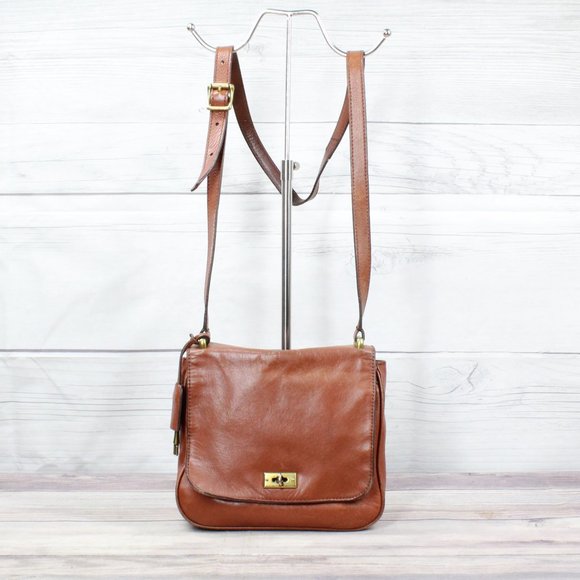 Fossil Handbags - Vtg! FOSSIL Cow Hide Brown Leather Crossbody Bag Handbag Purse